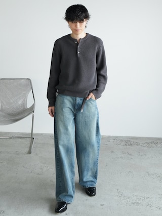 「WYM LIDNM（ウィム バイ リドム）の7G AZE HENLEY KNIT（ニット/セーター）」を使った、watoさん（メンズ・174cm）の秋コーディネート