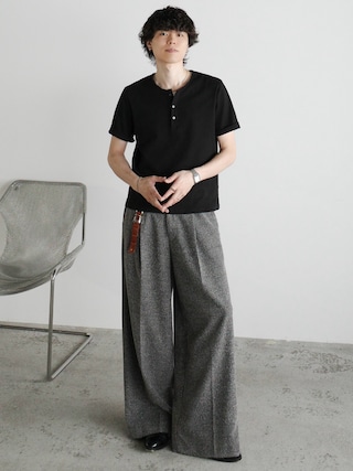 「WYM LIDNM(ウィム バイ リドム)のREFINED RIB STRETCH HENLEY TEE(Tシャツ/カットソー)」を使った、watoさん(メンズ・174cm)の春コーディネート