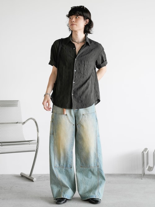 DOUBLE KNEE CURVED SEEM BAGGY DENIM