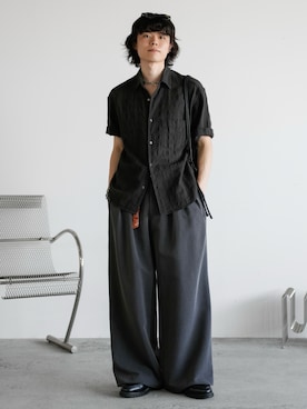 「WYM LIDNM（ウィム バイ リドム）のGAUZE MESH CHECK H/S SHIRT（シャツ/ブラウス）」を使った、watoさん（メンズ・174cm）の夏コーディネート