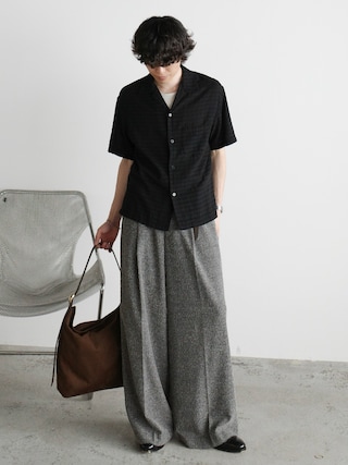 「WYM LIDNM(ウィム バイ リドム)のGAUZE JACQUARD CHECK H/S SHIRT(シャツ/ブラウス)」を使った、watoさん(メンズ・174cm)の春コーディネート