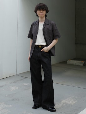 「WYM LIDNM（ウィム バイ リドム）のMVS LAYERED SLIT TANK TOP（タンクトップ、グレー系）」を使った、watoさん（メンズ・174cm）の夏コーディネート