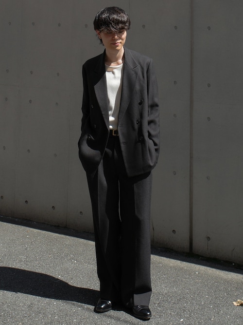 「WYM LIDNM（ウィム バイ リドム）のCLEAN RANDOM RIB TANK TOP（タンクトップ）」を使った、watoさん（メンズ・174cm）の秋コーディネート