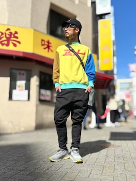 「ワークキャップ」｜「アイテム（スウェット）」を使った、りょうさん（メンズ・171cm）の春コーディネート