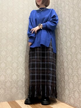 「ブルーニット」｜「アイテム（ブーツ）」を使った、nonaさん（レディース・152cm）の秋コーディネート