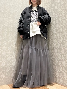 「モノトーンコーデ」｜「アイテム（スタジャン）」を使った、nonaさん（レディース・152cm）の冬コーディネート