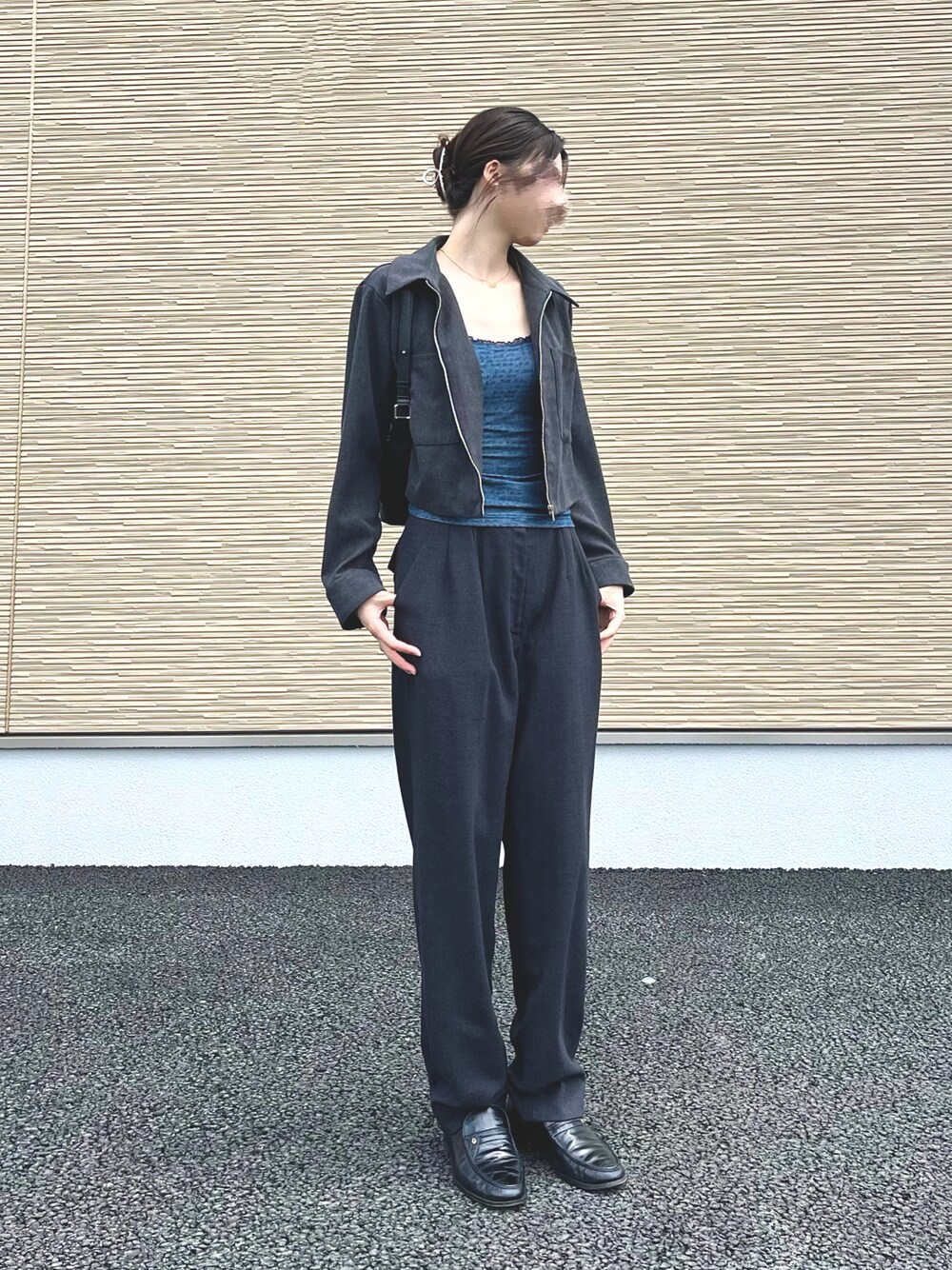 「今日のコーデ、オトナ女子、キレイめコーデ、春夏コーデ、セットアップスタイル、夏服コーデ、ジャケット/アウター、キャミソール」｜「DIESELのアイテム（キャミソール、ブルー系）」を使った、まきなこさん（骨格ナチュラル・レディース・167cm）の夏コーディネートの1枚目の写真