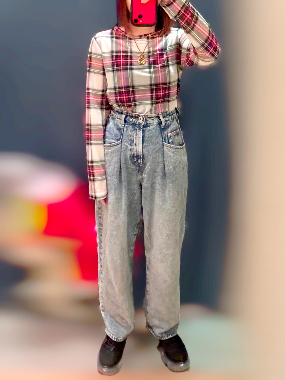 Ray BEAMS シアー チェック クルーネック トップス ダークブラウン Ray BEAMS（レイビームス）の「Ray BEAMS / シアー チェック