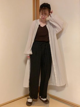 「Samansa Mos2 blue」｜「アイテム（シャツワンピース）」を使った、なかごう まいさん（レディース・162cm）の秋コーディネート