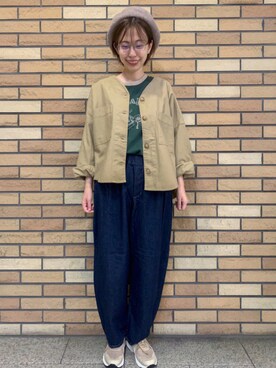 「秋トレンド2021」｜「アイテム（ノーカラージャケット）」を使った、なかごう まいさん（レディース・162cm）の秋コーディネート