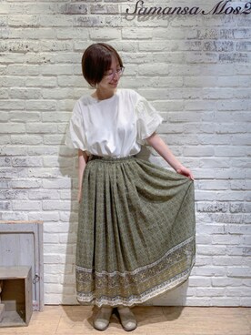 「バルーン袖」｜「アイテム（その他）」を使った、なかごう まいさん（レディース・162cm）の夏コーディネート