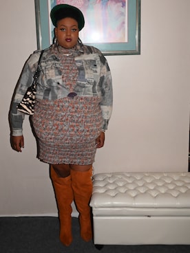「Fashion Novaのアイテム（ブーツ）」を使った、Imani Alicia Smithさん（レディース・175cm）の秋コーディネート