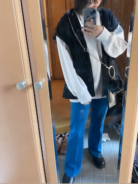 「JEANASIS（ジーナシス）のヌバックライクフレアパンツ/162217（その他パンツ）」を使った、ayariさん（レディース・157cm）の秋コーディネート