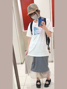 「アイテム（キャップ、オレンジ系）」を使った、まいこはーんさん（レディース・159cm）の夏コーディネート