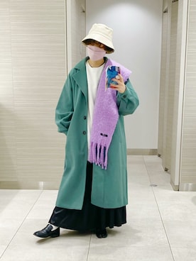 「緑」｜「アイテム（ステンカラーコート）」を使った、まいこはーんさん（レディース・159cm）の冬コーディネート
