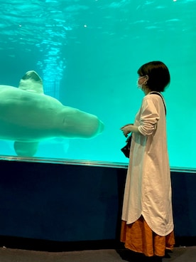 「handvaerk（ハンドバーク）の【handvaerk】スリットネック長袖ワンピース WOMEN ▽（ワンピース、ホワイト系）」を使った、Tさん（レディース・150cm）の夏コーディネート
