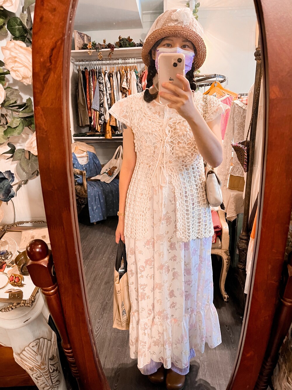 「VINTAGEのアイテム（ワンピース/ドレス、ホワイト系）」を使った、andidilianさん（レディース・157cm）の夏コーディネートの1枚目の写真