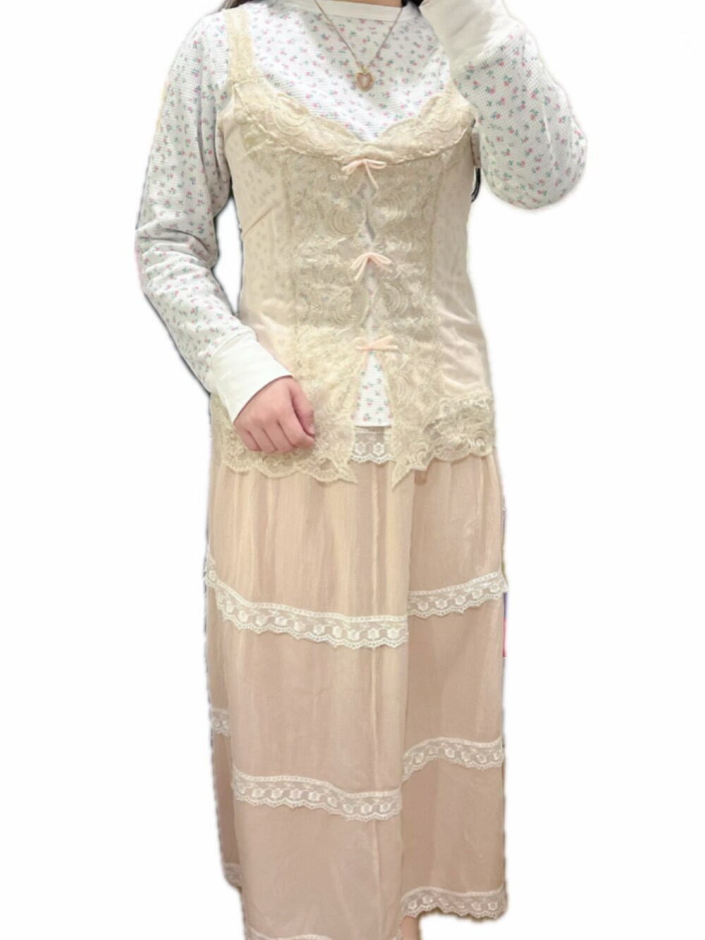 「VINTAGEのアイテム（アンダーウェア、ピンク系）」を使った、andidilianさん（レディース・157cm）の冬コーディネートの1枚目の写真