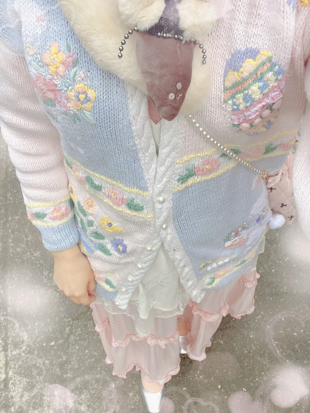 「パステルカラー」｜「VINTAGEのアイテム（ジャケット/アウター、ブルー系）」を使った、andidilianさん（レディース・157cm）の冬コーディネートの1枚目の写真