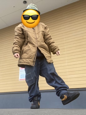 「アイテム（ミリタリージャケット、ゴールド系）」を使った、Shoさん（メンズ・168cm）の冬コーディネート