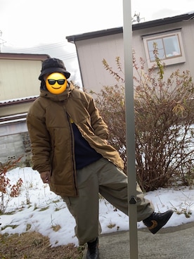「アイテム（ミリタリージャケット、ゴールド系）」を使った、Shoさん（メンズ・168cm）の冬コーディネート