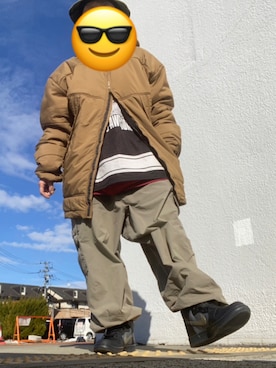 「アイテム（ミリタリージャケット、ゴールド系）」を使った、Shoさん（メンズ・168cm）の冬コーディネート