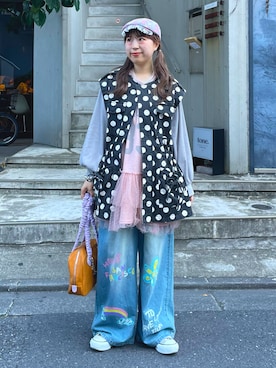 「HELLO.SANFRANCISCO（ハローサンフランシスコ）の【HELLO.SANFRANCISCO】チャーム付きギャザーハンドルボストン（ボストンバッグ、ブラウン系）」を使った、momoさん（レディース・160cm）の夏コーディネート