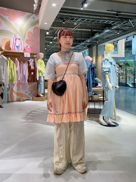 「アイテム（ワンピース/ドレス、オレンジ系）」を使った、momoさん（レディース・160cm）の夏コーディネート