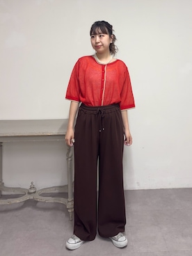 「CIAOPANIC TYPY（チャオパニックティピー）の【とにかくトリコ/5サイズ展開】とろみイージーパンツ（スラックス、ブラウン系）」を使った、momoさん（レディース・160cm）の春コーディネート