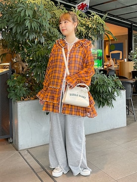 「HELLO.SANFRANCISCO（ハローサンフランシスコ）の【HELLO.SANFRANCISCO】マーガレットロゴがま口ショルダー（ショルダーバッグ、ホワイト系）」を使った、momoさん（レディース・160cm）の夏コーディネート