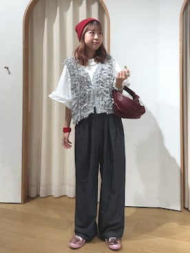 「アイテム（ニットキャップ/ビーニー）」を使った、momoさん（レディース・160cm）の秋コーディネート