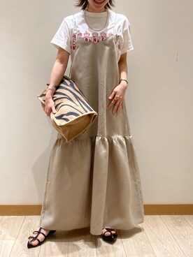 「fredy emue（フレディエミュ）のヌードストラップフラットサンダル（サンダル）」を使った、ishiさん（レディース・154cm）の春コーディネート