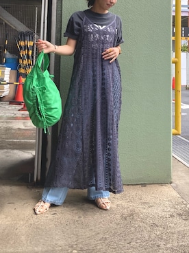 「fredy emue（フレディエミュ）のヌードストラップフラットサンダル（サンダル）」を使った、ishiさん（レディース・154cm）の夏コーディネート