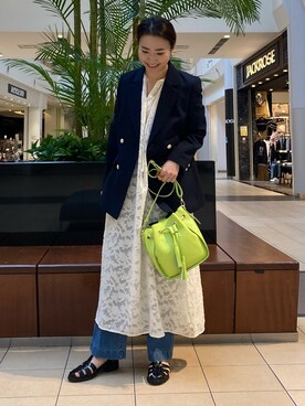 「fredy emue（フレディエミュ）のダブルブレストジャケット（テーラードジャケット）」を使った、ishiさん（レディース・154cm）の春コーディネート
