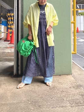 「fredy emue（フレディエミュ）のヌードストラップフラットサンダル（サンダル）」を使った、ishiさん（レディース・154cm）の夏コーディネート