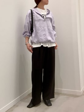 「fredy emue（フレディエミュ）のストライプアノラックシャツブルゾン（シャツ/ブラウス、ブルー系）」を使った、ishiさん（レディース・154cm）の春コーディネート