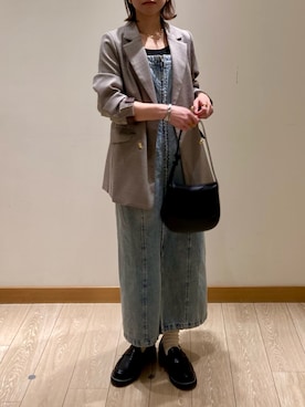 「デニムワンピース」｜「アイテム（ジャケット/アウター）」を使った、ishiさん（レディース・154cm）の春コーディネート