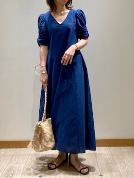「袖ボリューム」｜「アイテム（ワンピース/ドレス）」を使った、ishiさん（レディース・154cm）の夏コーディネート