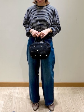 「アイテム（かごバッグ）」を使った、ishiさん（レディース・154cm）の春コーディネート