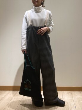 「冬」｜「アイテム（サロペット/オーバーオール）」を使った、ishiさん（レディース・154cm）の冬コーディネート