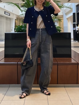 「fredy emue（フレディエミュ）のカーブデニムパンツ（デニムパンツ）」を使った、ishiさん（レディース・154cm）の春コーディネート