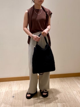「アイテム（カーディガン/ボレロ、ブラウン系）」を使った、ishiさん（レディース・154cm）の夏コーディネート