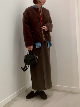 「アイテム（ムートンコート）」を使った、ishiさん（レディース・154cm）の秋コーディネート