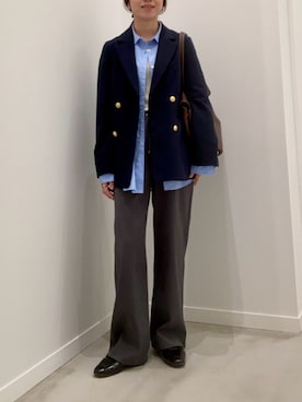 「fredy emue（フレディエミュ）の【3サイズ展開/オンオフ使える】ダブルブレストジャケット（テーラードジャケット、ブルー系）」を使った、ishiさん（レディース・154cm）の春コーディネート
