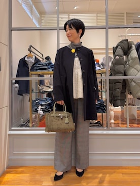 「アイテム（ノーカラーコート）」を使った、Fujihiraさん（レディース・160cm）の冬コーディネート