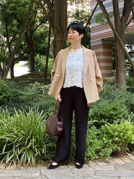 「アイテム（テーラードジャケット、イエロー系）」を使った、Fujihiraさん（レディース・160cm）の秋コーディネート