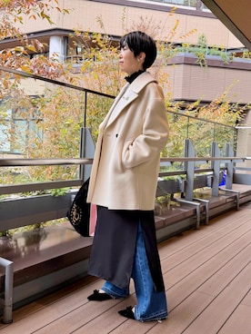 「アイテム（ダッフルコート）」を使った、Fujihiraさん（レディース・160cm）の冬コーディネート