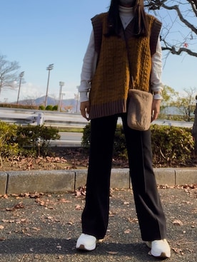 「UNIQLO（ユニクロ）のタートルネックT（長袖）（Tシャツ/カットソー）」を使った、mikutunnさん（レディース・157cm）の秋コーディネート