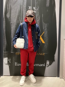 「ARMANI EXCHANGE（アルマーニエクスチェンジ）のアイテム（キャップ）」を使った、いおりんさん（メンズ・166cm）の秋コーディネート