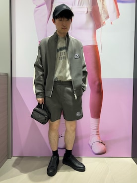 「ARMANI EXCHANGE（アルマーニエクスチェンジ）の【A|Xアルマーニ エクスチェンジ】A|Xロゴ　パネルキャップ（キャップ、ブラック系）」を使った、いおりんさん（メンズ・166cm）の夏コーディネート